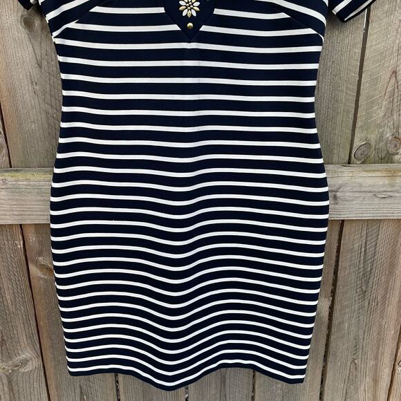 Michael Michael Kors Striped T-Shirt Dress Embellished Floral V-Neck Small NWT - Picture 4 of 9